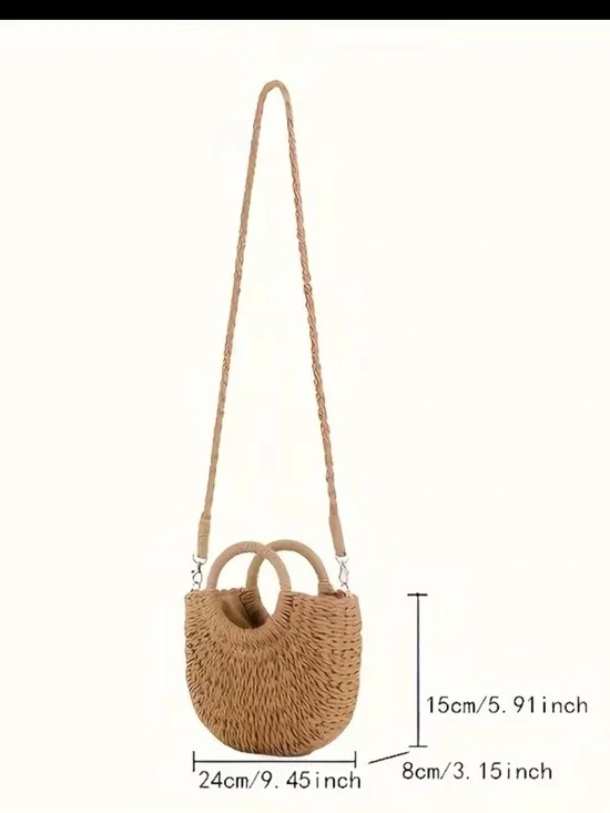 Affordable Fashion Finds Woven Straw Round-Handle Crossbody Bag - Natural Tan - Picture 4 of 4